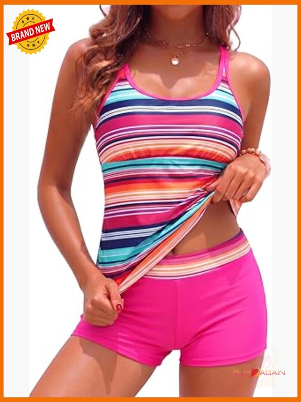 2 Piece Tankini Swimsuit with Tummy Control Shorts Athletic Swimwear